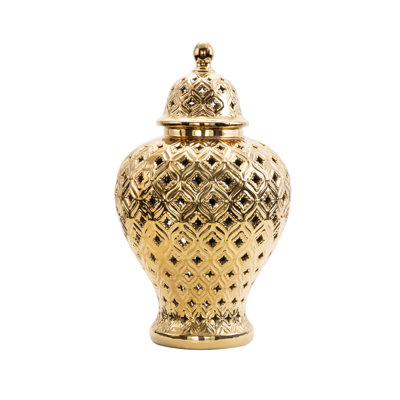 Estarlin Ceramic Decorative Jars with Geometric Cutout Design and Lid