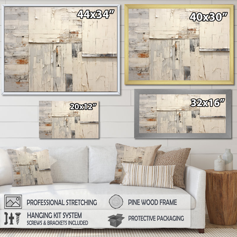 Gros plan sur une porte de grange beige - Grange_106689, H 16 po x l 32 po x P 1 po, Cadre flottant doré