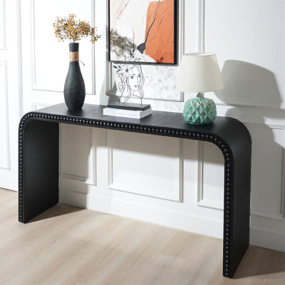 Console en bois noir, table d'entrée de 59 po, table de style cascade courbée, console avec perles en bois, table d'entrée pour vestibule, couloir, salon, vestibule, couloir, bureau
