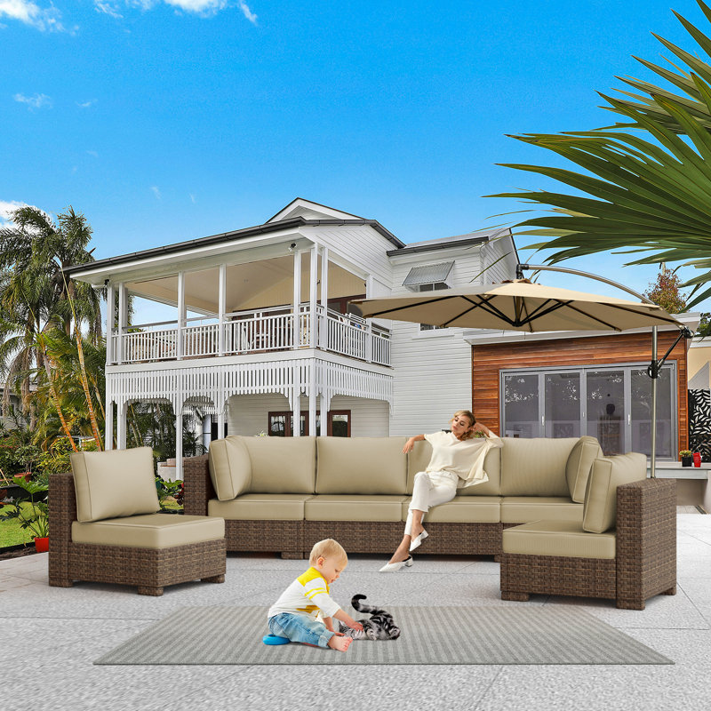 14 Piece Outdoor Sectional Cushions,Water-Resistant Patio Funiture Sectional Cushion Fits 6-seat Rattan Conversation Set Sofa Seat / Back Cushion (Including 4" High Density Foam )