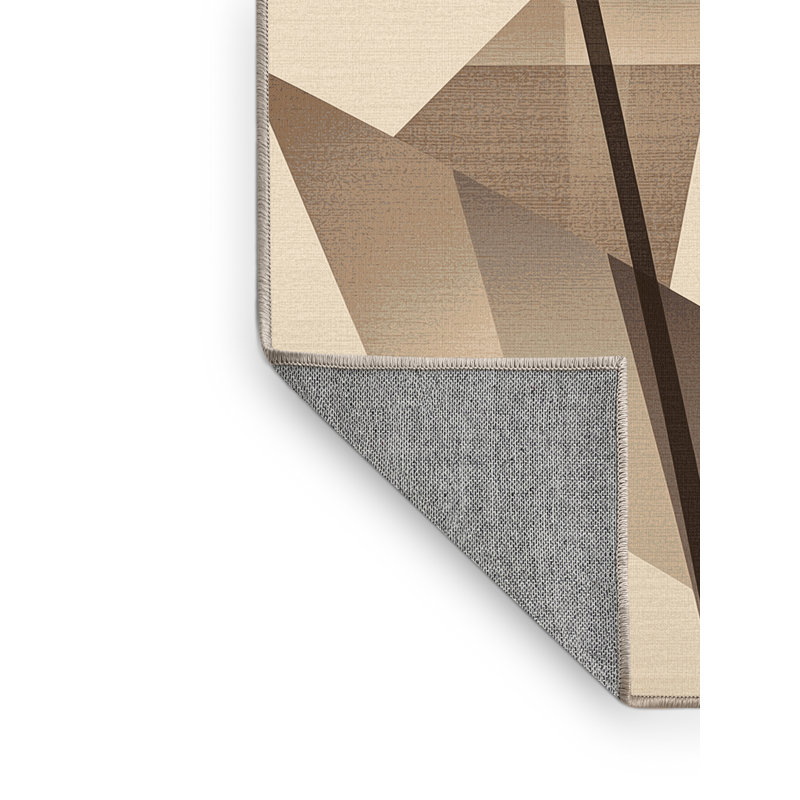 Machine Washable Orlandra Lemongrass Modern Geometric Rug in Beige – Beige Binding, 5x7