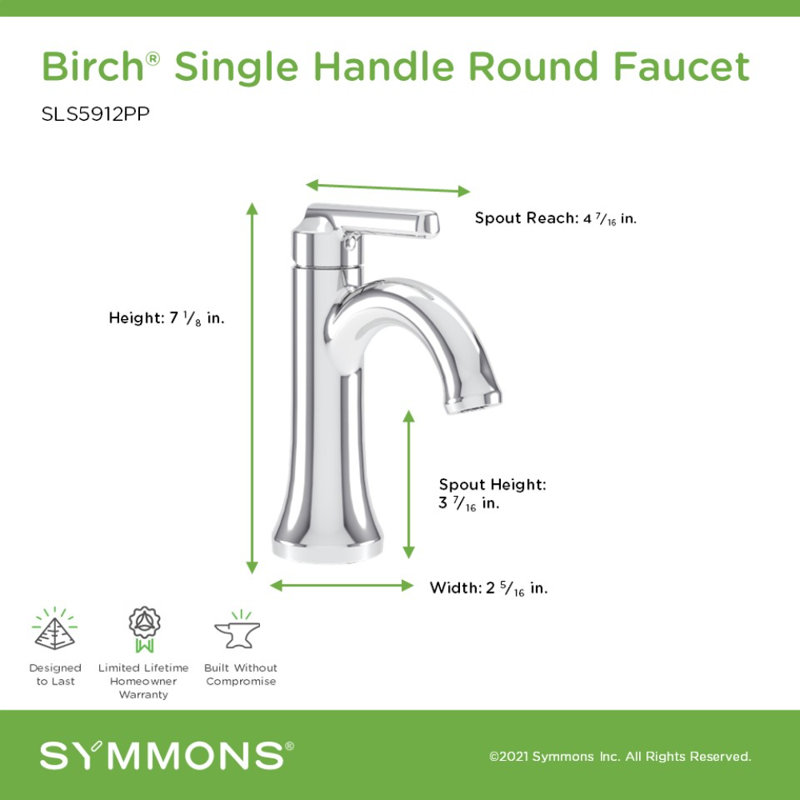 Birch Single-Hole Single-Handle Bathroom Faucet with Push Pop Drain, Polished Chrome