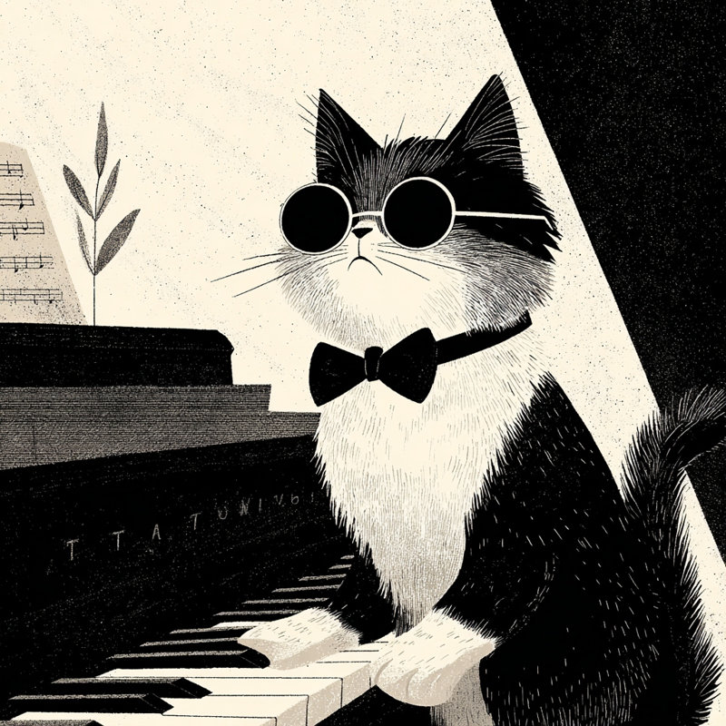 Art mural sur toile Jazz Cat at Piano II, H 30 po x l 30 po, 1