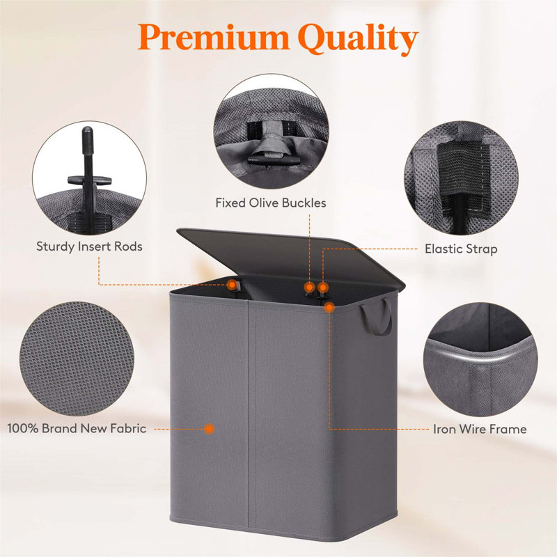 Bhargava Fabric Laundry Hamper with Handles, 60 x 50 x 35, Grey