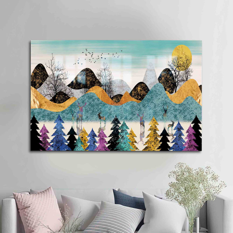 Superbe décoration murale en verre mettant en vedette un paysage de forêt abstrait pour la maison ou le bureau