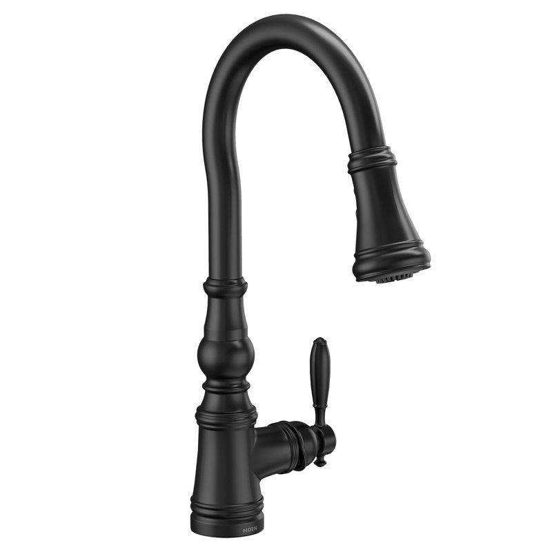 Moen Weymouth One-Handle Pull Down Single Handle Kitchen Faucet with Power Boost, Matte Black