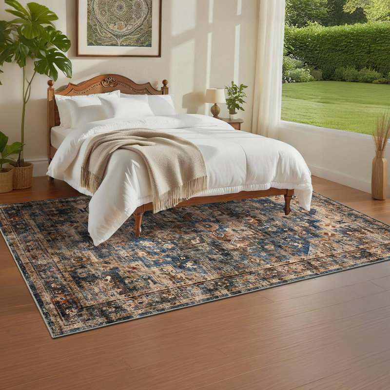 Rectangle Floral Area Rug, Blue/Brown, 160*230cm