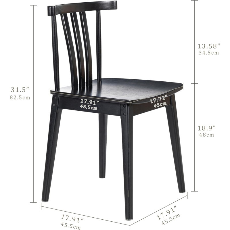 Ensemble de 2 chaises de salle à manger en bois massif à dossier cylindrique pour la salle à manger et la ferme, Noir