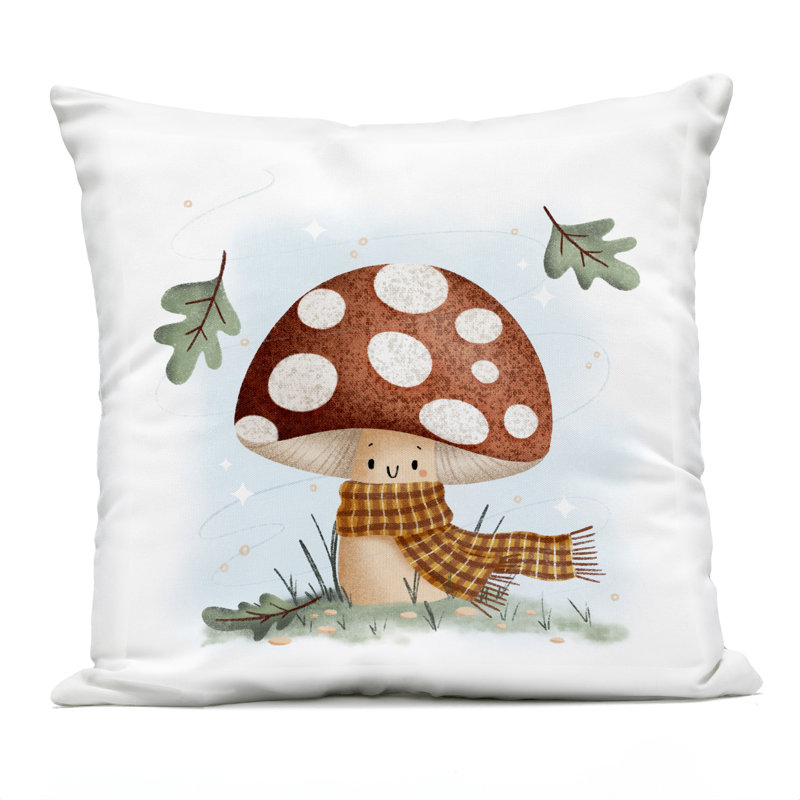 Coussin d'extérieur imprimé Happy Mushroom in Scarf Design par Sarah Hickman