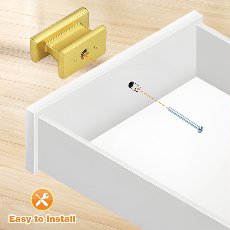 Probrico Single Hole Rectangle Drawer Handles for Kitchen Cabinets, Gold