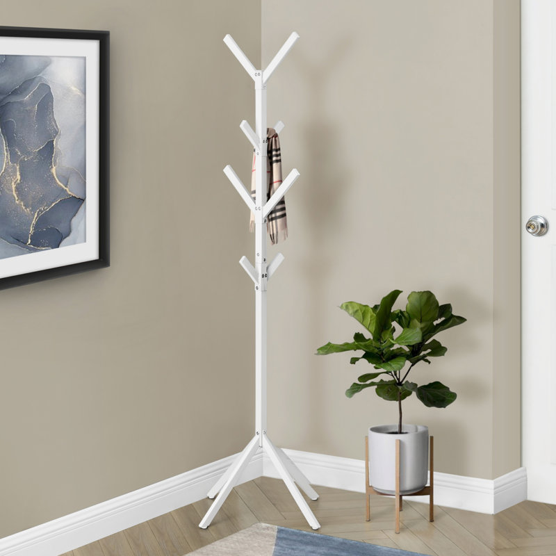 Portemanteau autoportant moderne avec 8 crochets, idéal pour le vestibule et la chambre à coucher, conception contemporaine en métal blanc
