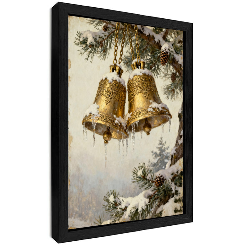 Art mural rétro noir encadré cloche de cèdre de style rétro, H 25 po x l 17 po