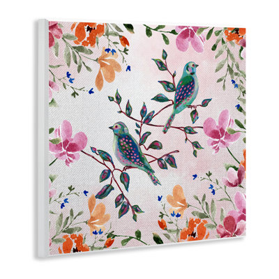 Plaque murale Deux oiseaux et fleurs de campagne, design par Adonna Ebrahimi