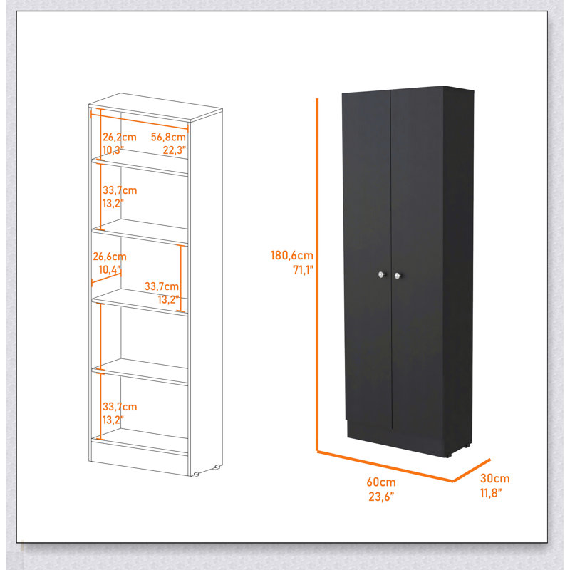 Grande armoire de rangement rectangulaire à 2 portes Buxton, pour les maisons modernes et peu encombrantes., Noir