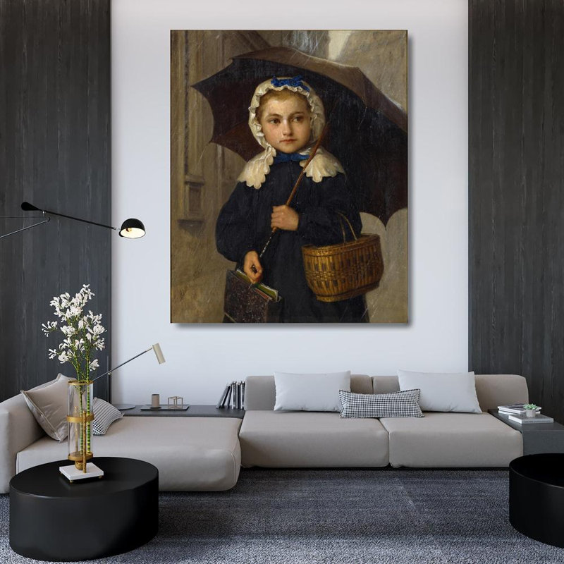 "Louise Anker avec un parapluie" par Albert Anker - Art mural sur toile tendue avec châssis, H 48 po x l 33 po