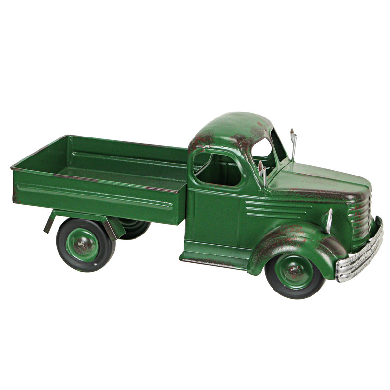 Nazam Rustic Farmhouse Green Metal Vintage Truck Planter and Flower Pot for Indoor/Outdoor Decor — 14" L X 6.5" W X 6" H