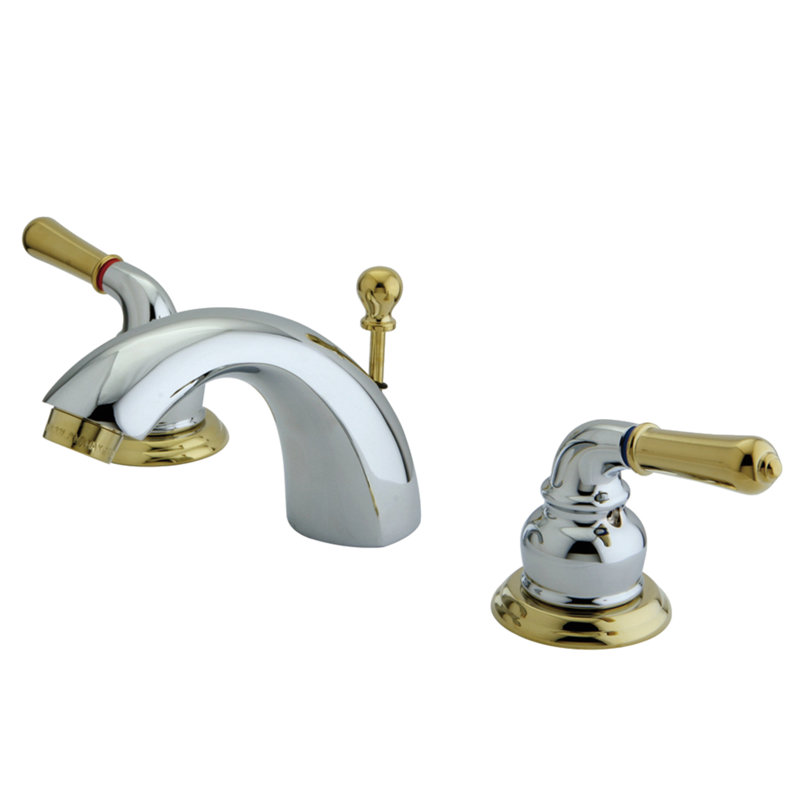 St. Charles Widespread Bathroom Faucet with Drain Assembly, Polished Chrome/Polished Brass