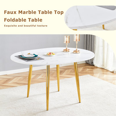 With a clever retractable mechanism, the White Pattern MDF table top and gold metal legs and has a smooth and delicate surface.The unique look creates the sleek silhouette of a modern home.