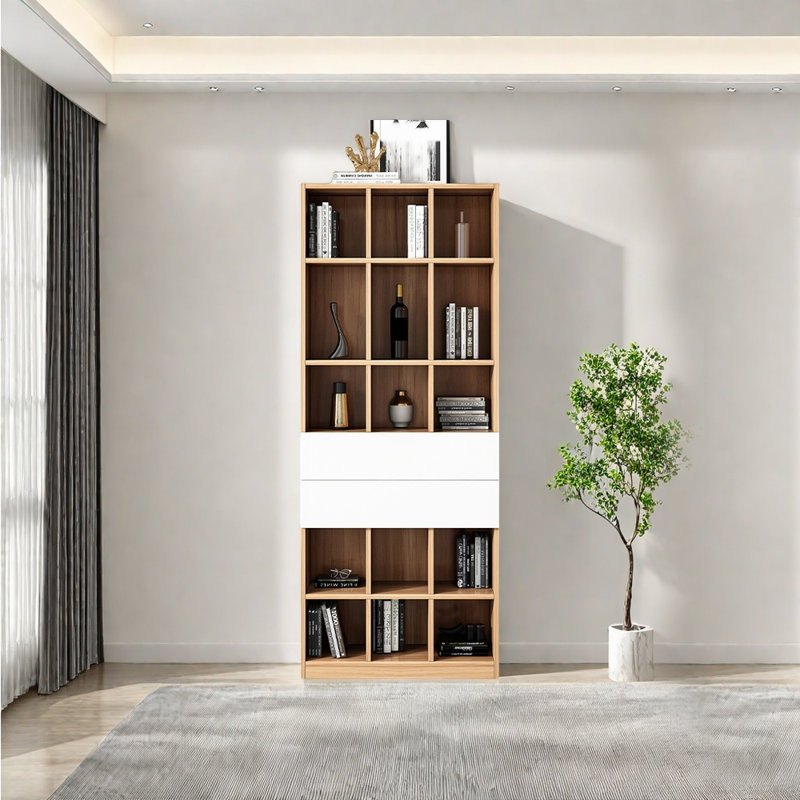 Italian light luxury style storage bookcase, Brown/White