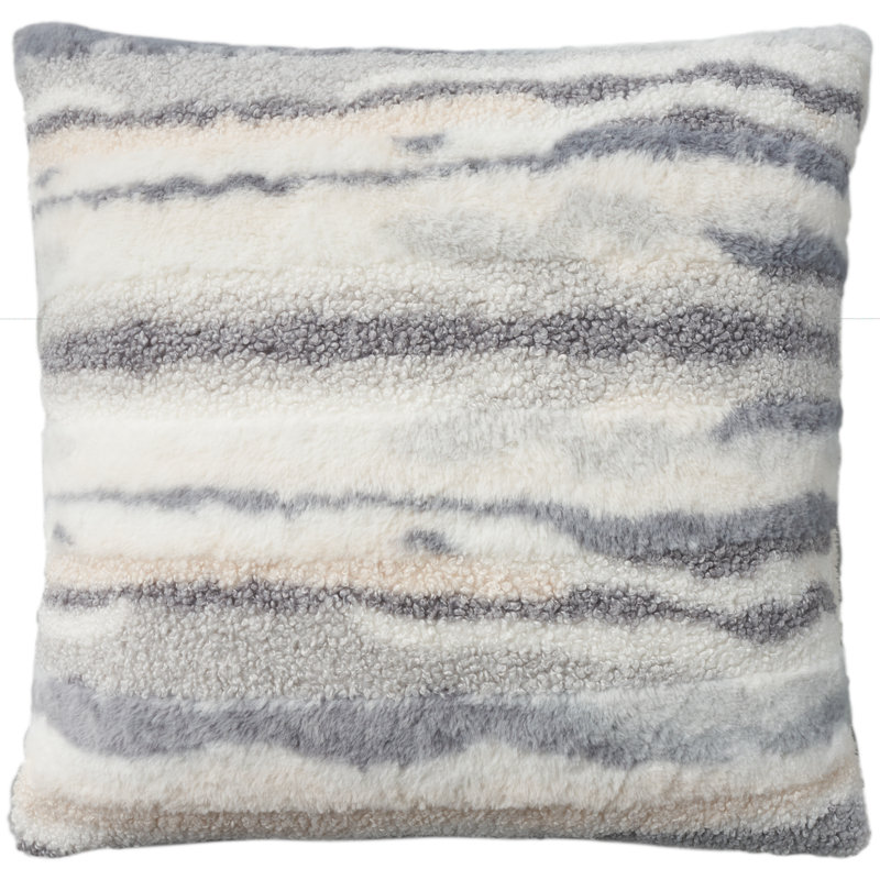 20" Blue and Gray Faux Fur Abstract Throw Pillow