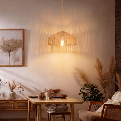 Plug In Pendant Light Paper Woven Rattan Hanging Lights Boho Hanging Lamp Rustic Farmhouse Pendant Lights For Kitchen Dining Room Bedroom Entryway, With 3-Way Dimmable Bulb (Woven)