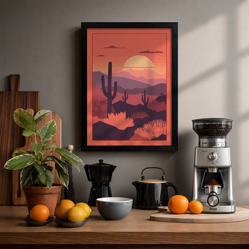 Desert at Sunset Modern - Framed Print, A3 - 42.0 x 29.7 cm, Black