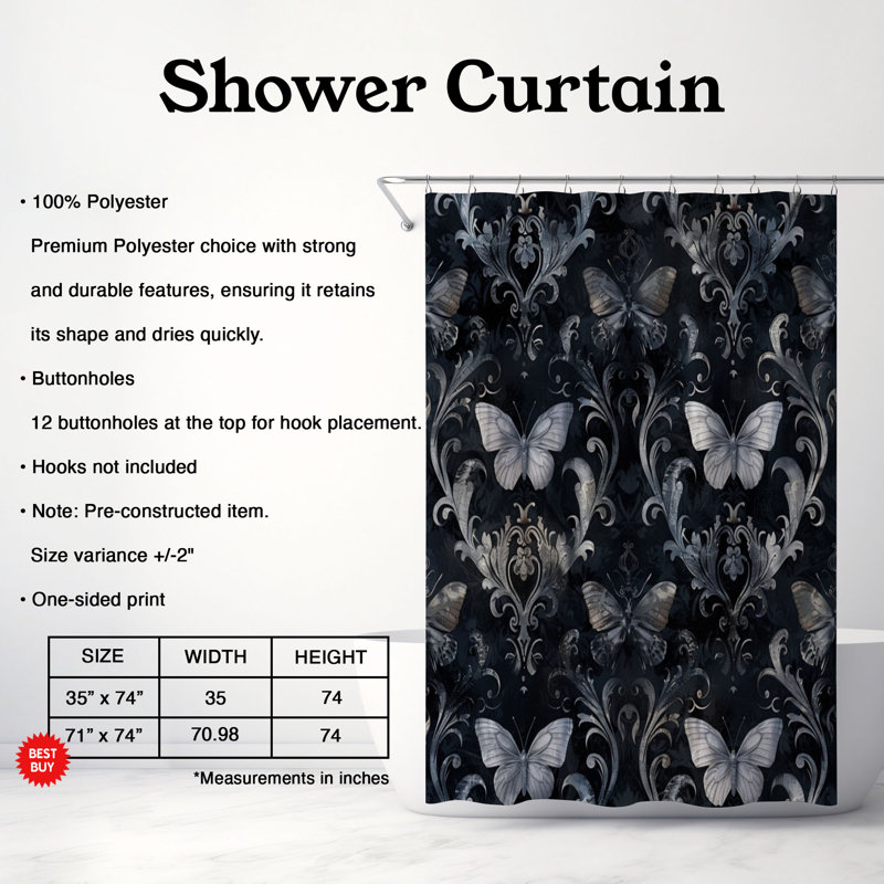 Rideau de douche Black Poppy - Premium, H 74 po x l 71 po