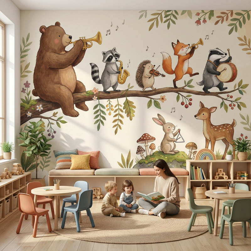 Papier peint animaux fantaisistes, nature, forêt, Peler et coller, 200 po x 120 po