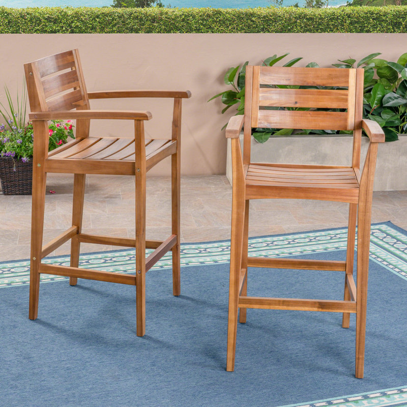 Farjand Rustic 30" Patio Bar Stool, Teak, 2