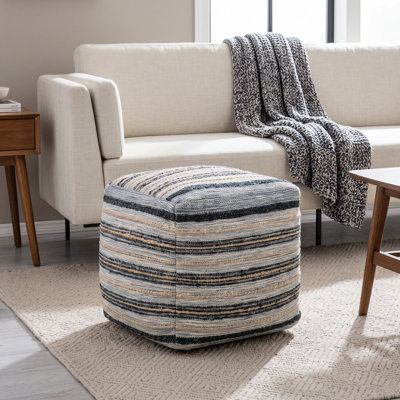 Yinka 18"W Striped Cotton Upholstered Pouf Ottoman
