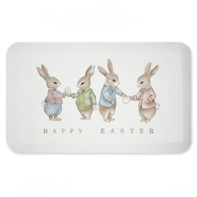 Minimal Happy Easter Bunnies Printed Anti-Fatigue Floor Mat, design by Leah Straatsma, 30"x18"