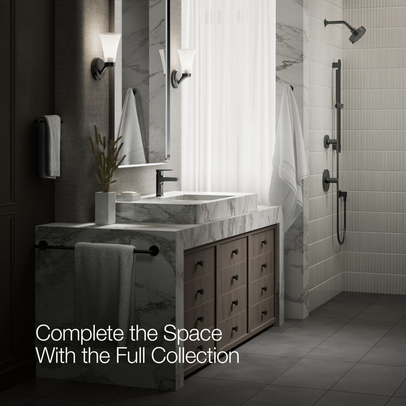 Kohler Taut Single-Handle Bathroom Faucet with Pop-Up Drain Assembly, One Hole Bathroom Sink Faucet, 1.2 gpm, Matte Black