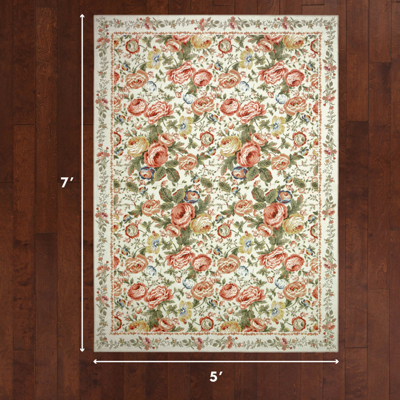 Laura Ashley Uffington Roses Border Imagine Printed Chenille Rugs, Rectangle 5' x 7'