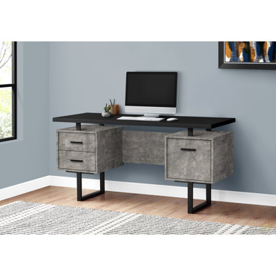 Computer Desk, Home Office, Laptop, Left, Right Set-Up, Storage Drawers, 60"L, Work,  And  Concrete Laminate,  Metal, Contemporary, Modern