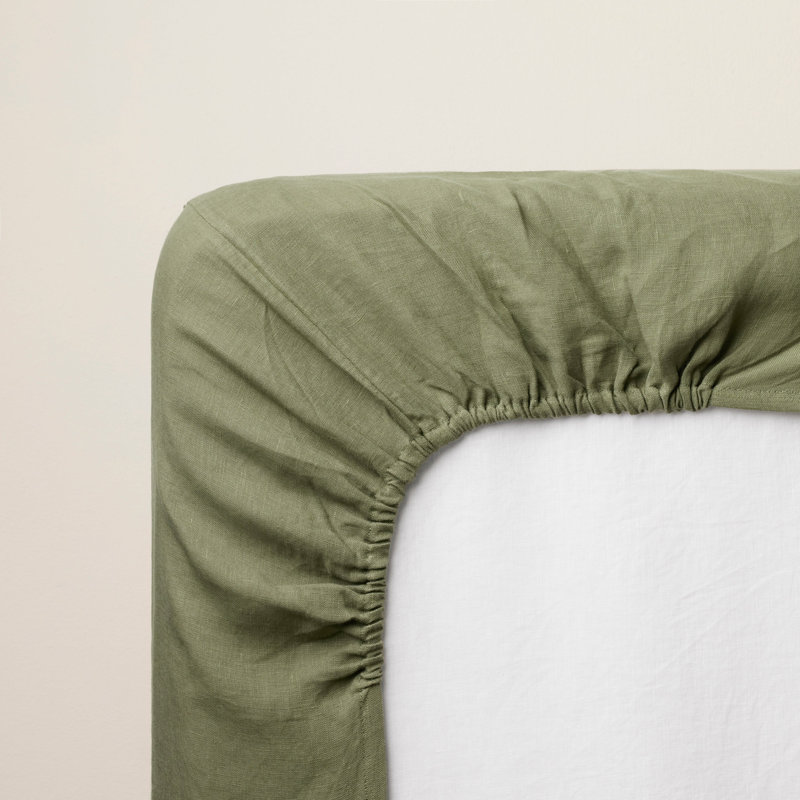 Carlina 100% Linen Fitted Sheet, Grey/Green, European Kingsize (160 x 200 cm)