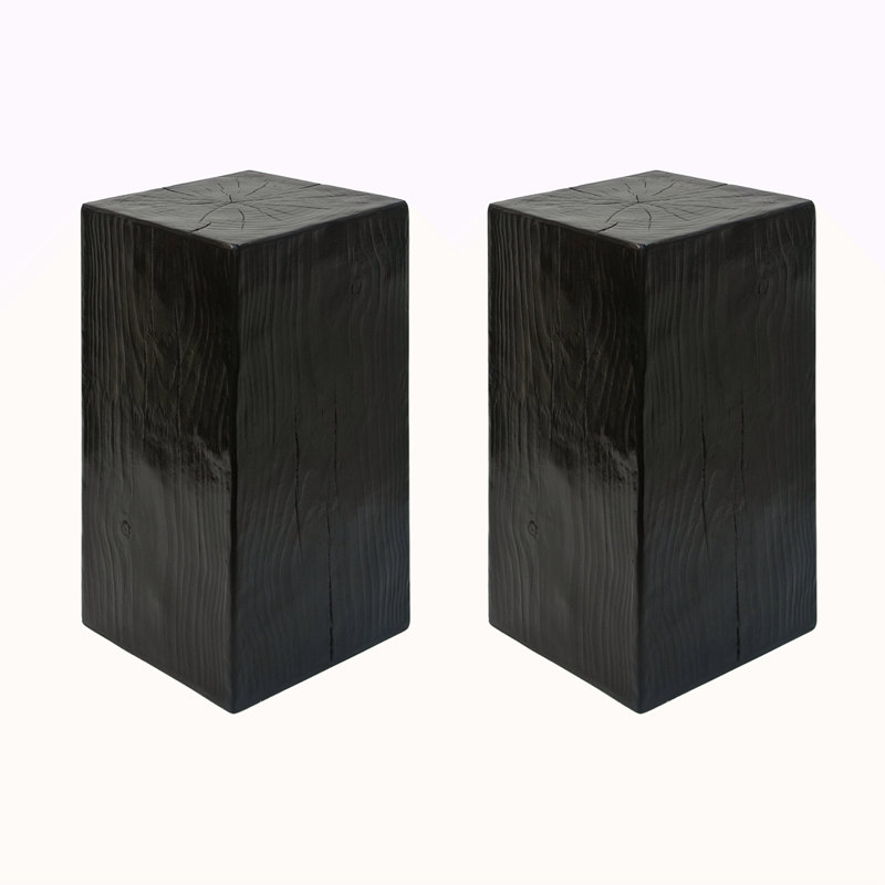 Wood-Look Square-Column MGO End Table,  H27.75",Wood-Like Distressed Finish, Mix With Different Heights, Indoor Outdoor Use