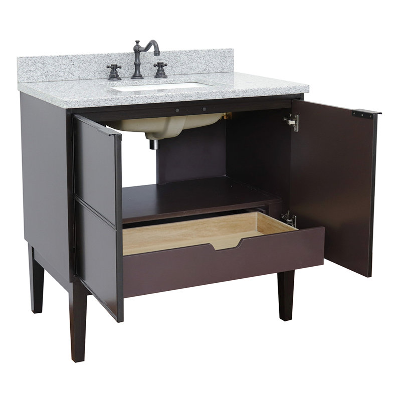 Elysian 37'' Single Bathroom Vanity with Granite Top, Gray/White