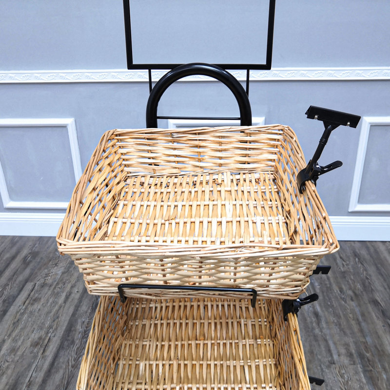 4 Tier Basket Stand, Sign Clips Wicker - Black