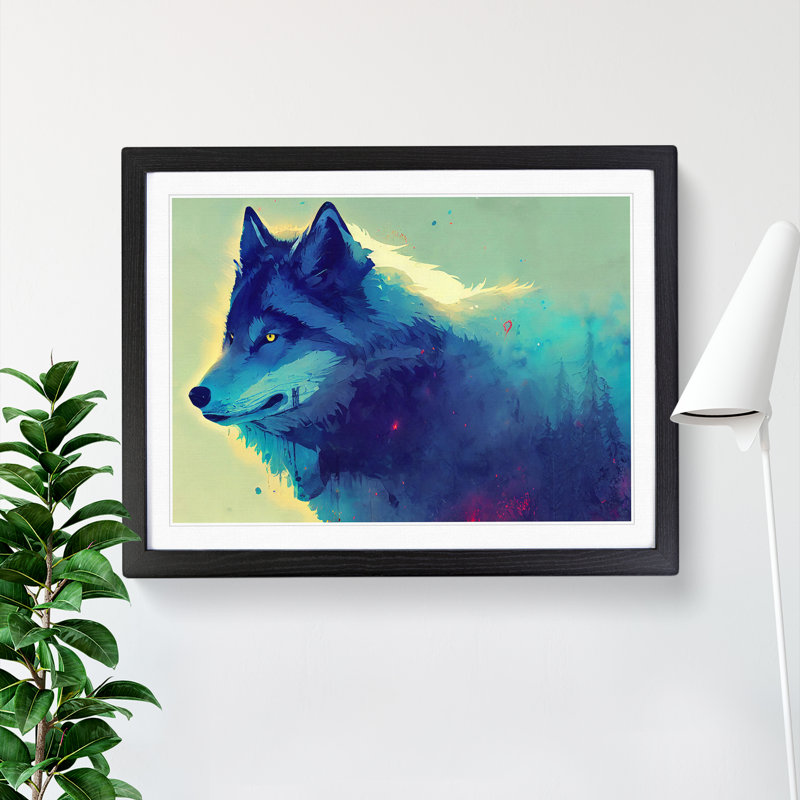 XH1022-10259X Wolf Art Painting Vol.2 - Single Picture Frame Print, 46cm H x 64cm W x 2cm D, Black Framed