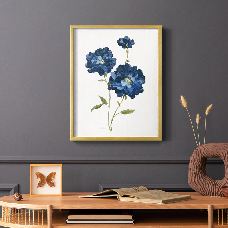 Blue Mums Framed Print - Solid Wood, 28" H x 22" W