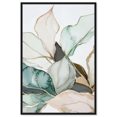 «Pastel Leaves with Gold III», art floral élégant par 