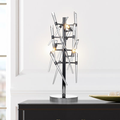 3-Light Table Lamp, 25-Inch Modern Chrome Finish with Clear Glass Accents