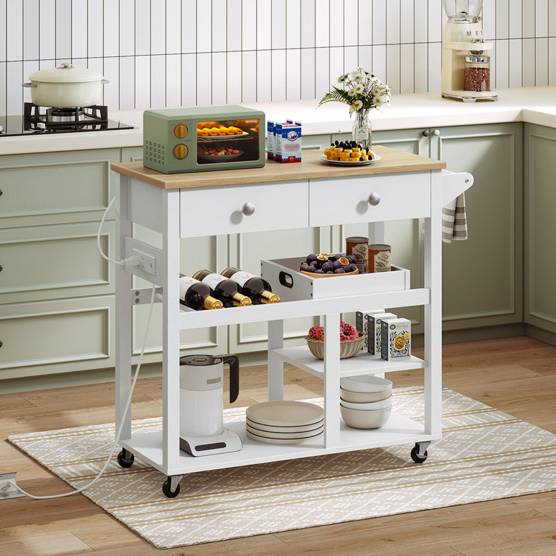 Kitchen Island Cart with Wheels & Drawers