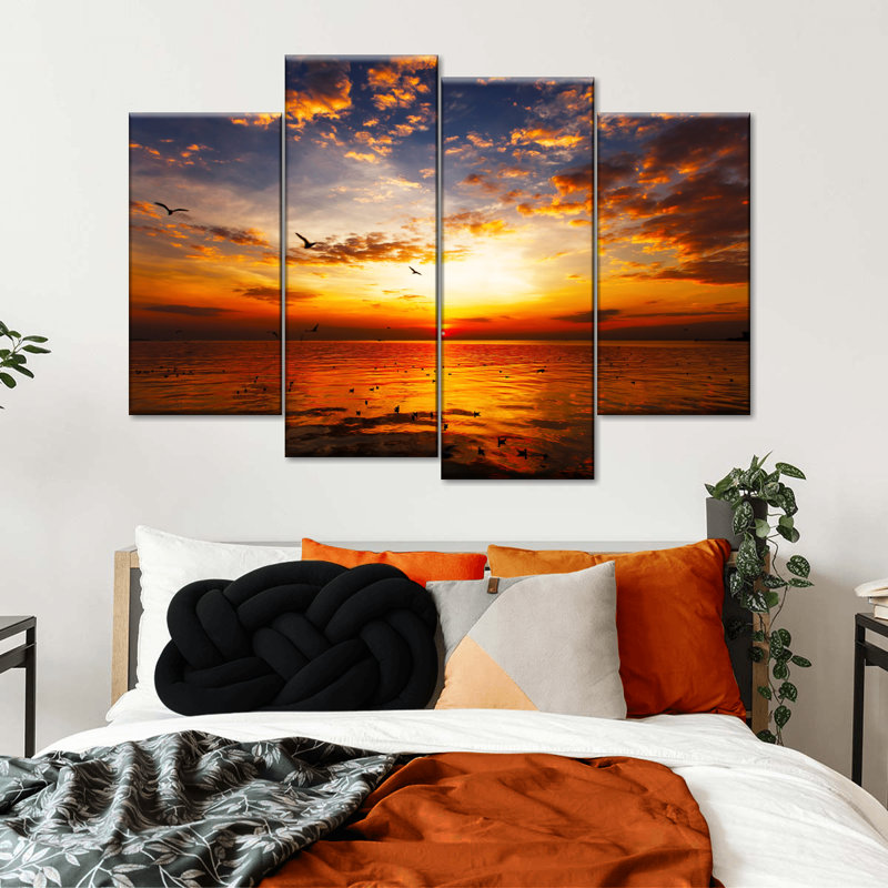 Ciel coucher de soleil 4 pièces, H 22 po x l 36 po x P 1 po