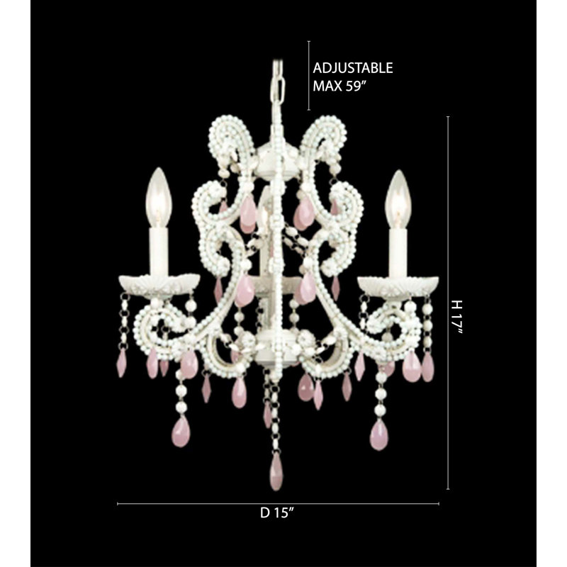 Lustre blanc 3 lumières avec cristaux roses