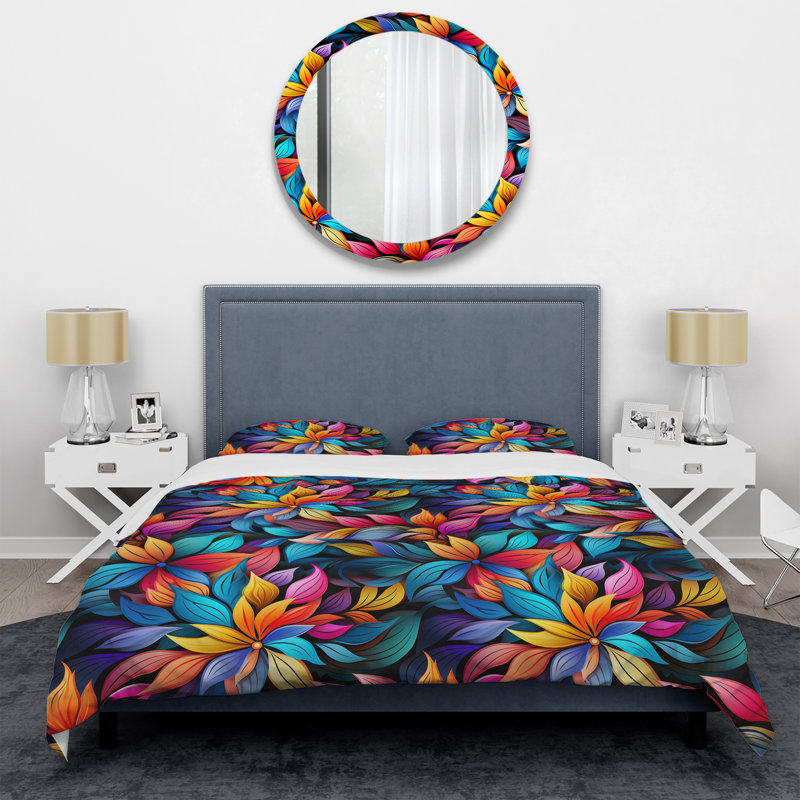 Literie multicolore à motif mandala tribal boho I, Housse de couette simple + 1 taie décorative stan