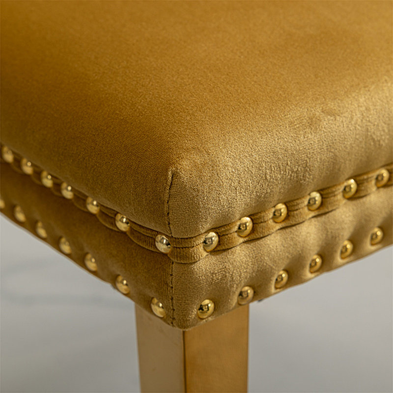 Chaise rembourrée capitonnée, Noir, Doré