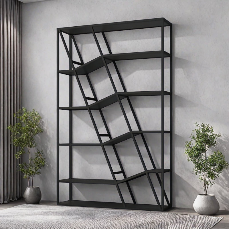 Une bibliothèque rétro et classique, H 70,8 po x l 55,1 po x P 11,8 po, Noir