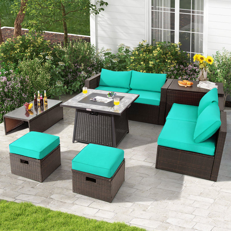 Ensemble de conversation d'extérieur pour 6 personnes avec coussins Saabir, Brun, Turquoise