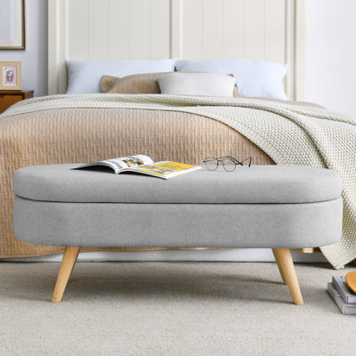 Banc de rangement ovale gris 43,5 po x 16 po x 16 po avec repose-pieds et siège en bois d'hévéa avec banc, 43,5 po x 16 po